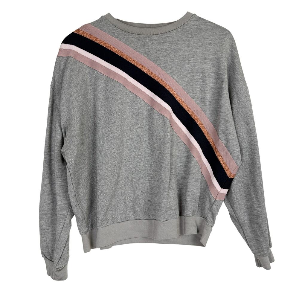 Ted Baker London Womens Sweatshirt Gray Pink Diagonal Stripe - Size 3 (6 8 US)